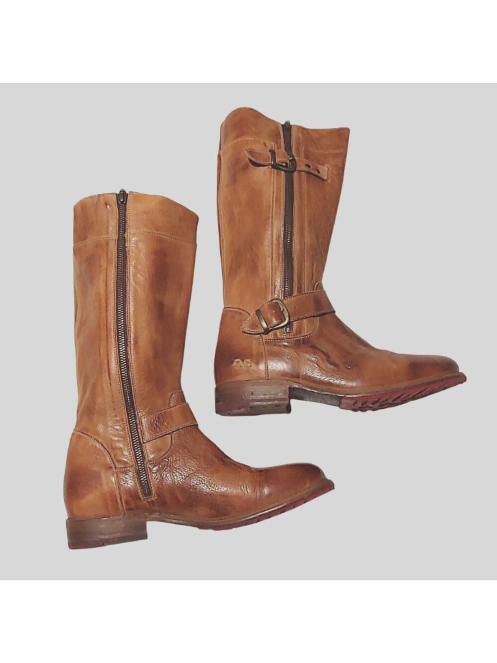 BED STU Gogo Lug Boots Tan Rustic Leather Moto Harness Buckle Boho Western 10 - Picture 3 of 11